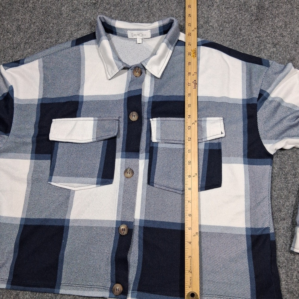 Eden & Olivia Blue Plaid Cropped Shacket Button Front Jacket Womens Large - Picture 10 of 12